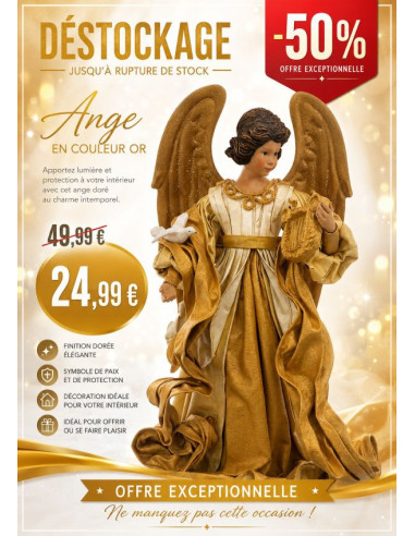 Angelo decorativo con drappeggio dorato 42 cm fatto a mano – Artigianato delle Filippine – Offerta