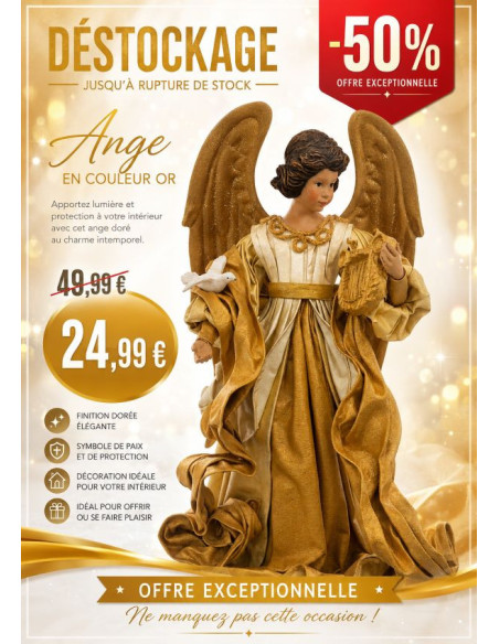 Engel goldenes Kleid mit Taube - 42 cm