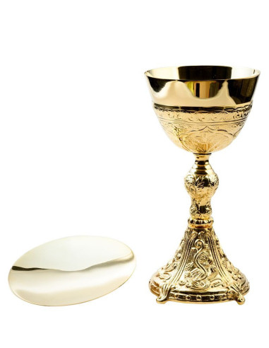 Cáliz litúrgico de latón dorado con patena – 24 cm – 350 ml
