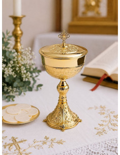 Pisside liturgica in ottone dorato con coperchio – 30 cm – 250 ostie