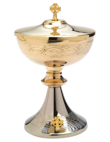 Pisside liturgica bicolore in ottone dorato e argentato 23 cm – 180 ostie | Saint Christophe