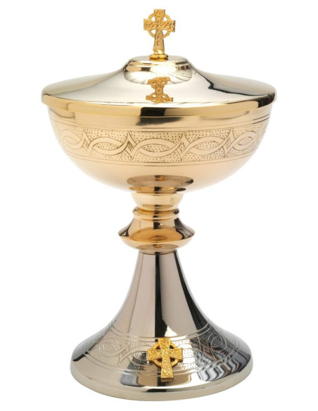 Liturgisches zweifarbiges Ziborium aus vergoldetem und versilbertem Messing 23 cm – ca. 180 Hostien | Saint Christophe