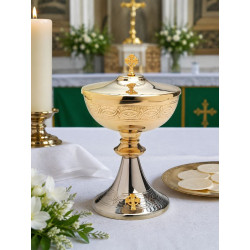 Ciboire bicolore en laiton doré et argenté – 23 cm – ± 180 hosties
