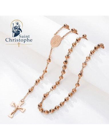 Rosario San Benedetto acciaio inox oro rosa 64 cm | Collana religiosa
