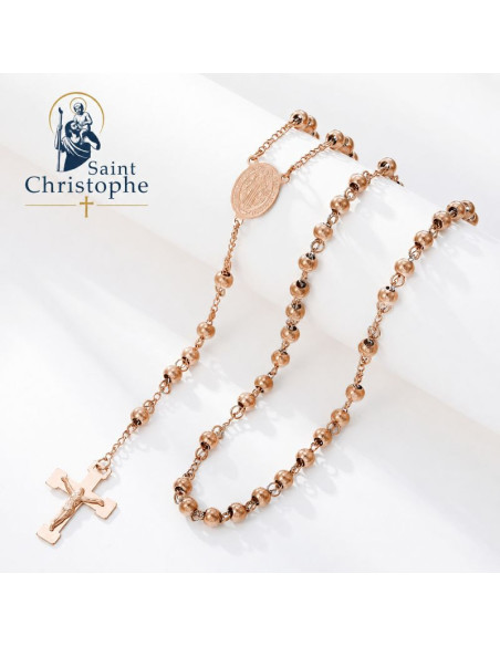 Chapelet Saint Benoît en acier inoxydable or rose 64 cm | Collier religieux