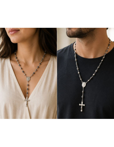 Miraculous Medal Rosary Necklace Stainless Steel 68 cm – Cross & Medal