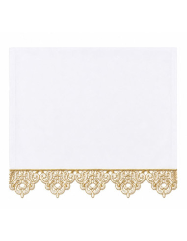 Nappe d’autel blanche avec broderie dorée sur les côtés