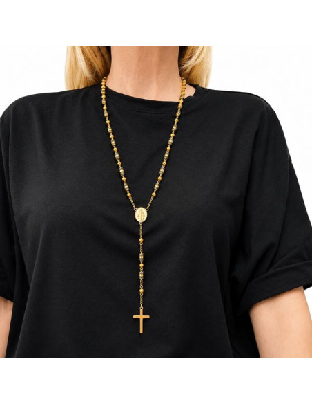 Collar rosario con Medalla Milagrosa en acero inoxidable oro 24K