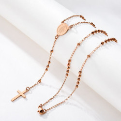 Rozenkransketting van Roestvrij Staal in Roségoud – Wonderdadige Medaille en Kruis – 52 cm