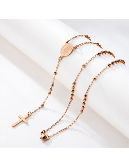 Rozenkransketting van Roestvrij Staal in Roségoud – Wonderdadige Medaille en Kruis – 52 cm