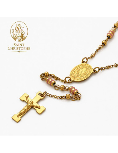 Rosario San Benito acero inoxidable dorado 24K 64 cm