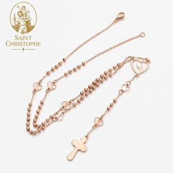 Kopie van Rozenkransketting van Roestvrij Staal in Roségoud – Wonderdadige Medaille en Kruis – 52 cm