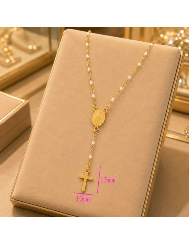Chapelet Vierge Miraculeuse Plaqué Or 24K 60 cm | Acier Inoxydable