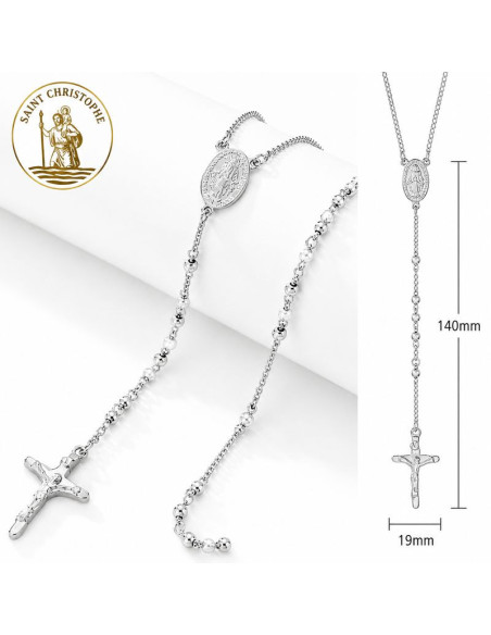 Silver Rosary Necklace with Miraculous Medal in Stainless Steel 45.5 cm | Rosary Necklace