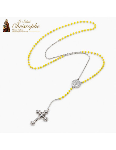 Rosenkranz-Halskette Heiliger Benedikt Gelb Silber Platinbeschichtet 66 cm | Saint-Christophe