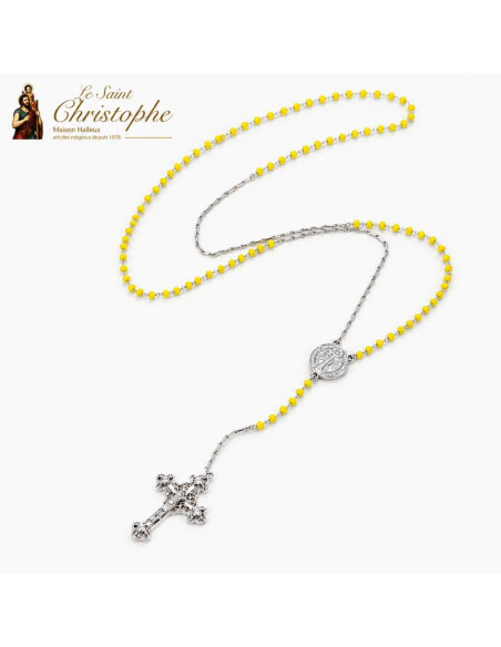 Collana Rosario San Benedetto Gialla e Argento Placcata Platino 66 cm | San Cristoforo