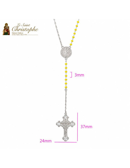 Collar Rosario San Benito Amarillo y Plata Chapado en Platino 66 cm | San Cristóbal