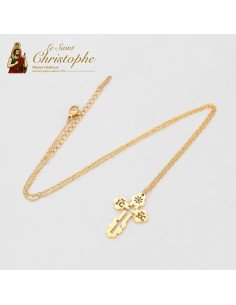 Collier Croix Plaqué Or 24K en Acier Inoxydable 45 cm Femme | Religieux Saint-Christophe