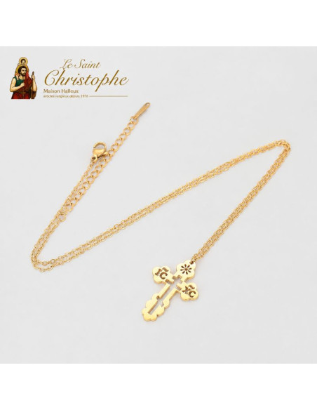 Collar Cruz de Acero Inoxidable Chapado en Oro de 24K 45 cm Mujer | San Cristóbal