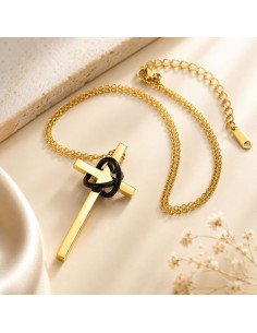 Collier Croix Moderne Plaqué Or 24K Acier Inoxydable