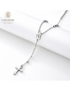 Stainless Steel Rosary Necklace with Square Beads 51 cm | Saint Christopher