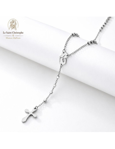 Collar Rosario de Acero Inoxidable con Cuentas Cuadradas 51 cm | San Cristóbal
