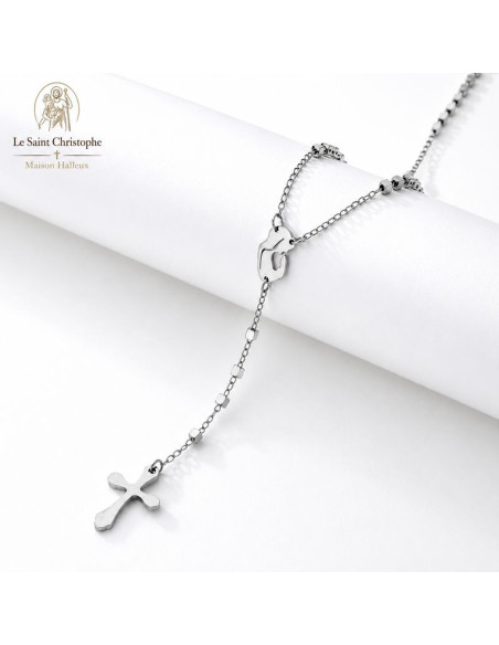 Stainless Steel Rosary Necklace with Square Beads 51 cm | Saint Christopher