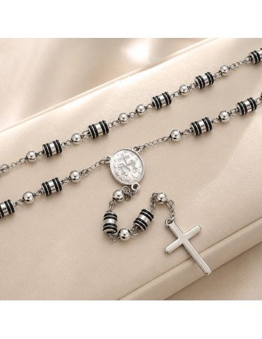 Chapelet Collier en Acier Inoxydable 72 cm avec Médaille Miraculeuse et Croix | Saint Christophe