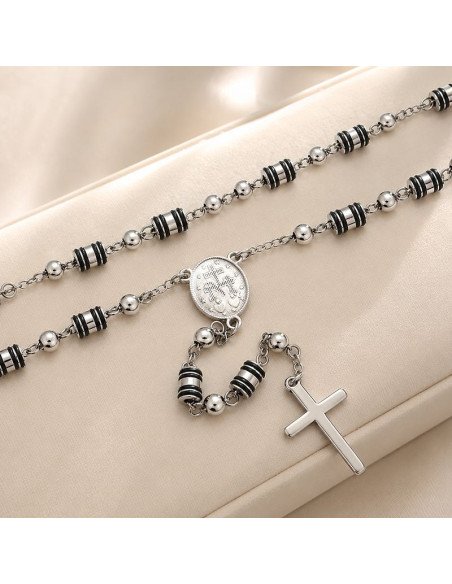 Chapelet Collier en Acier Inoxydable 72 cm avec Médaille Miraculeuse et Croix | Saint Christophe