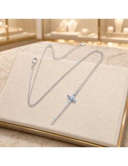 Collana con Croce e Cristalli Blu Notte Donna – 46 cm