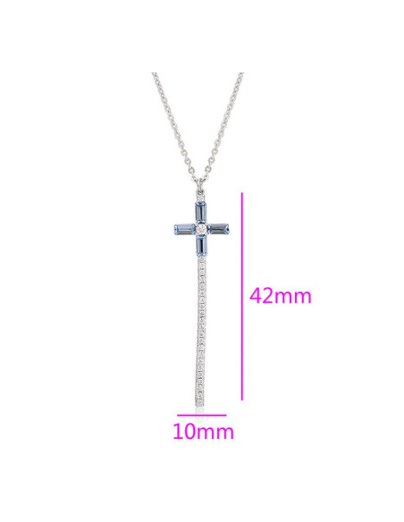 Collier Croix Cristaux Bleu Nuit pour Femme – 46 cm