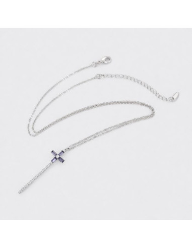 Collar Cruz con Cristales Malva para Mujer – 46 cm