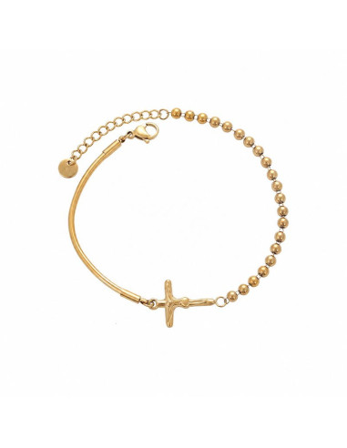 Bracelet Croix Femme Acier Inoxydable Doré 14K