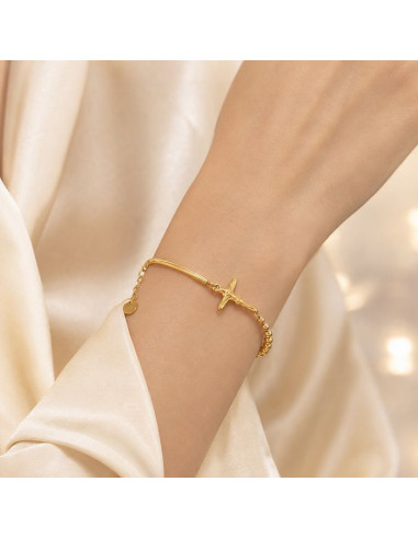 Bracelet Croix Femme Acier Inoxydable Doré 14K