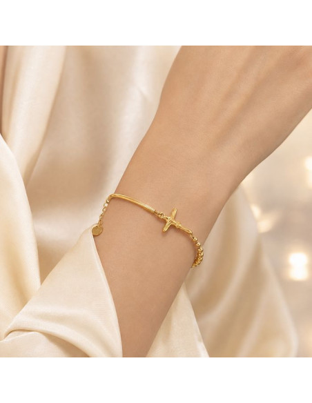 Bracciale Croce Donna Acciaio Color Oro 14K