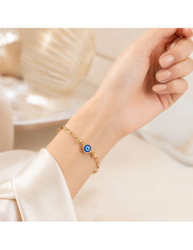 Pulsera Ojo Protector Mujer – Acero Dorado 14K
