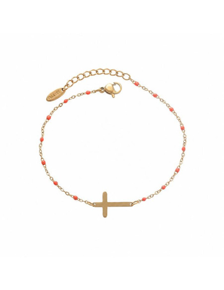 Bracciale Donna con Croce e Perline Corallo – Oro 14K