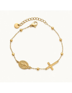 Damesarmband Wonderdadige Maagd 14K Goud met Kruis