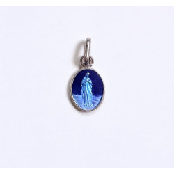 Medalla de Nuestra Se&ntilde;ora de los Pobres de Banneux en metal plateado esmaltado azul &ndash; Doble cara