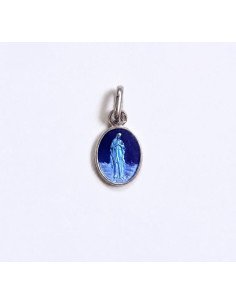 Médaille de la Vierge des Pauvres de Banneux  - émail bleu & plaqué or - 5x6 mm