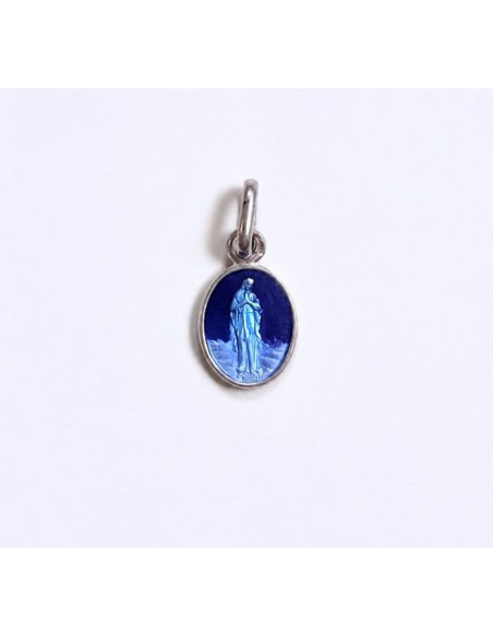 Médaille de la Vierge des Pauvres de Banneux  - émail bleu & plaqué or - 5x6 mm