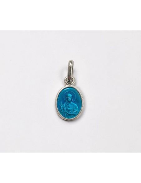 Médaille de la Vierge des Pauvres de Banneux  - émail bleu & plaqué or - 5x6 mm