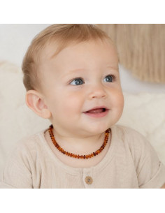 Collier bébé en ambre de la Baltique cognac – 32 cm