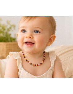 Collier Bébé Ambre et Quartz Rose 32 cm | Saint Christophe