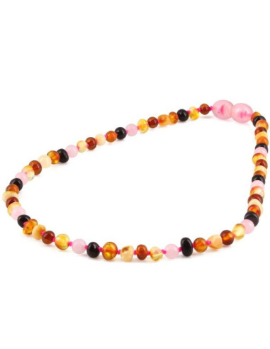 Collier Bébé Ambre et Quartz Rose 32 cm | Saint Christophe