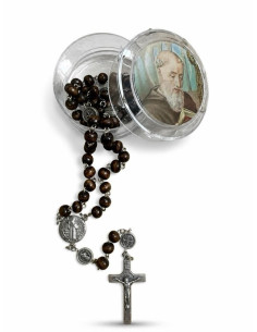 Saint Benedict Rosary in Brown Wood and Silver-Coloured Metal – 43 cm