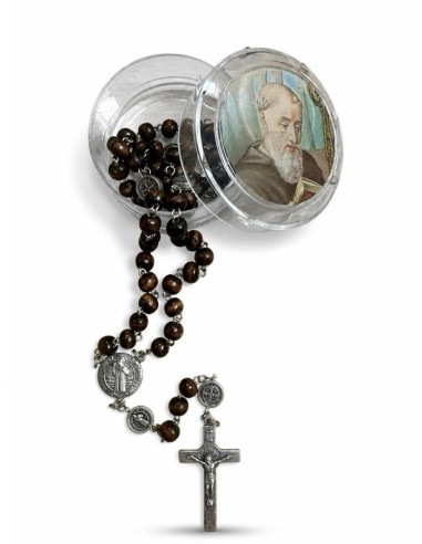 Rozenkrans van Sint-Benedictus in Bruin Hout en Zilverkleurig Metaal – 43 cm