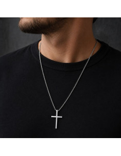 Collana con Croce Cristiana in Acciaio Inossidabile – Catena 60 cm – Pendente 4,5 cm