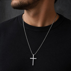 Collana con Croce Cristiana in Acciaio Inossidabile – Catena 60 cm – Pendente 4,5 cm