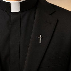 Silver-Tone Christian Cross Pin for Priests – 20 × 13 mm
